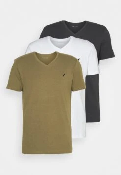 Pier One V Neck Bird Tonal 3 Pack - Camiseta Básica - White/Dark Green/Black -Pier One 27689eeb0035416d88bd562789582e8f