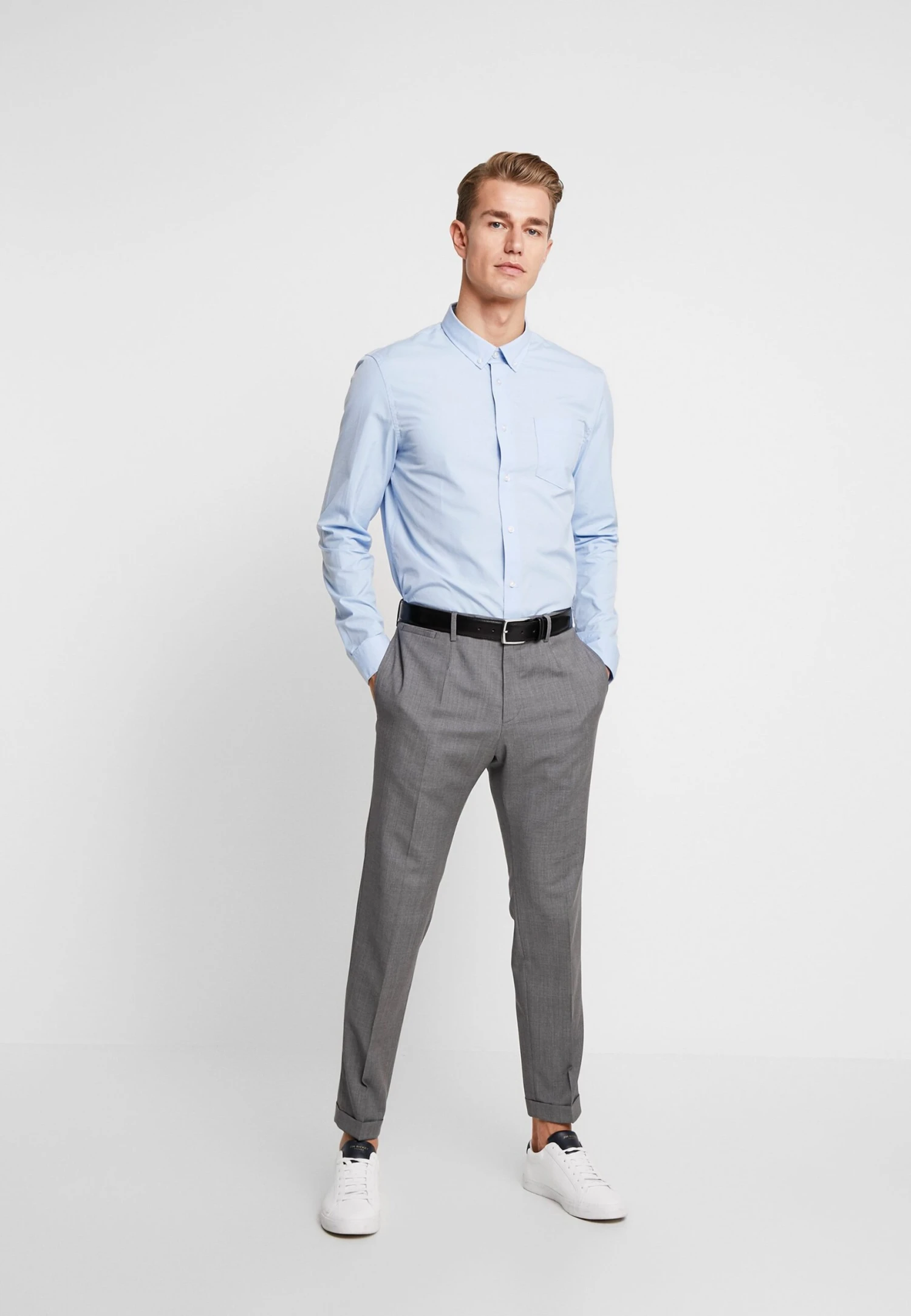 Pier One 2 Pack - Camisa Elegante - White/Light Blue 1 Pier One 2 Pack - Camisa Elegante - White/Light Blue