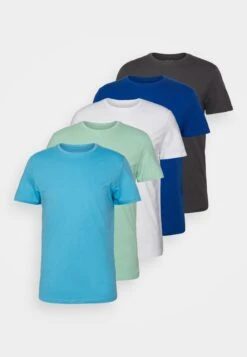 Pier One 5 Pack - Camiseta Básica - Blue/Dark Blue/Light Green